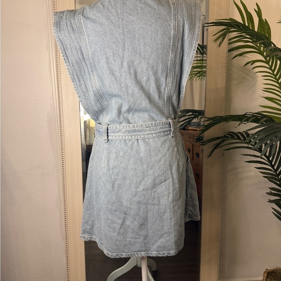 Zara Light Blue Denim Mini Dress with Gold Buttons - Picture 3 of 11